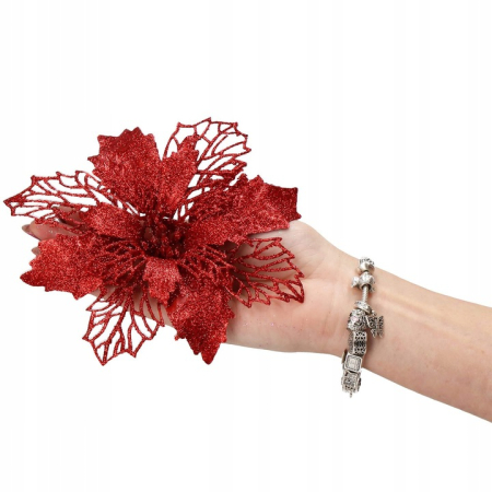 Set 10 ornamente pentru bradul de Craciun, stea Poinsettia, 16cm, visiniu [2]