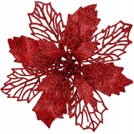 Set 10 ornamente pentru bradul de Craciun, stea Poinsettia, 16cm, visiniu [0]