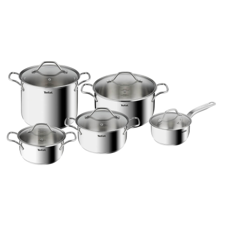 Vase & ustensile pentru gatit - Set 10 piese Tefal Intuition B864SA74, cratita cu maner de 16 cm, cratite si oale cu manere 18/20/22/24 cm, otel inoxidabil, inductie, 5 capac