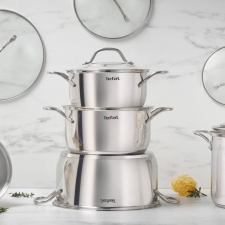 Set 10 piese Tefal Intuition B864SA74, cratita cu maner de 16 cm, cratite si oale cu manere 18/20/22/24 cm, otel inoxidabil, inductie, 5 capac [3]
