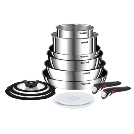 Tigai si seturi - Set 13 piese Tefal Ingenio Emotion L897SD74, oala 16 / 20 cm, tigaie 22 / 24 / 28 cm, wok 26 cm, 2 manere detasabile, capace sticla 16 / 20 / 24 cm, c