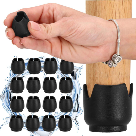 Set 16 protectii pentru picioare de mobilier cu baza din fetru, Ø14-16 mm, negru [9]