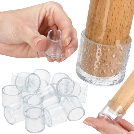 Set 16 protectii pentru picioare de mobilier, silicon PVC, Ø18 mm, transparent [25]