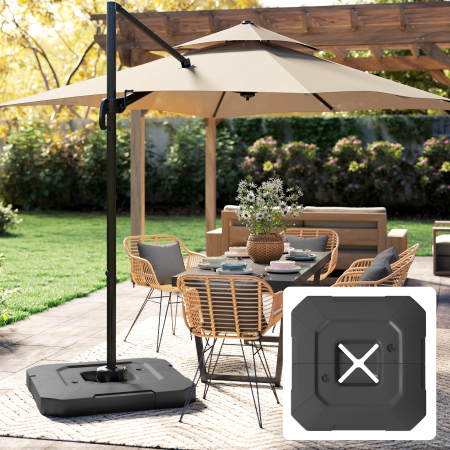  Set 2 Greutati pentru Baza Umbrela cu Brat Lateral din HDPE, Reumplibile pana la 105 kg, 101x101x12 cm, Negru [1]