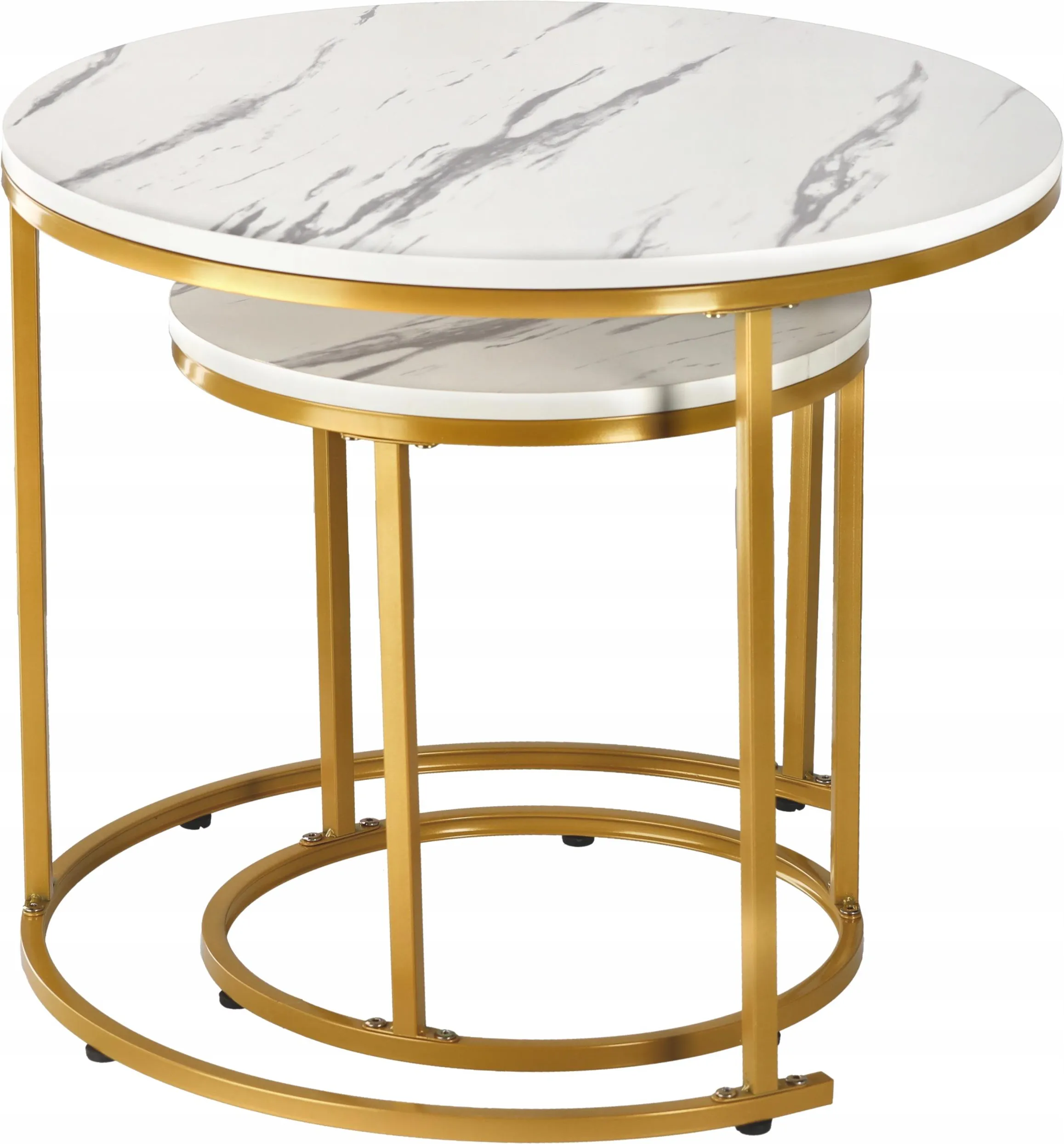 Set 2 masute cafea suprapozabile, MDF si metal, 60x50 cm si 40x40 cm, alb marmura si auriu [4]