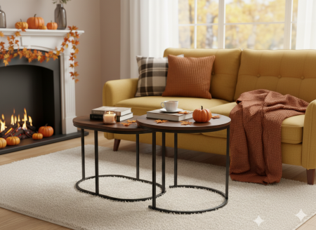 Set 2 masute cafea suprapozabile, MDF si metal, design modern, 60 cm si 50 cm, maro si negru [3]