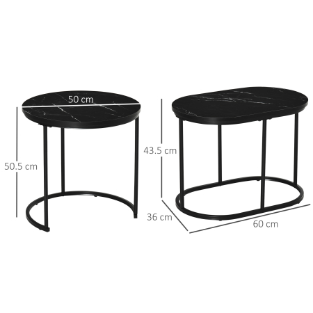  Set 2 Masute de Cafea cu Blat cu Efect de Marmura din MDF si Otel Negru [2]