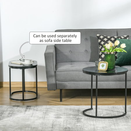  Set 2 Masute de Cafea cu Blat cu Efect de Marmura din MDF si Otel Negru [6]