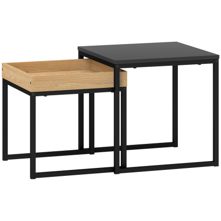 Mese cafea si decorative -  Set 2 Masute de Cafea Moderne cu Picioare in Forma de U, Masute de Sufragerie din Lemn si Otel, 40x40x40 cm, Negru