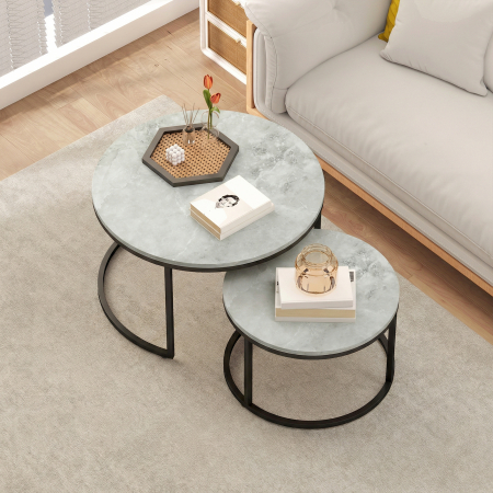  Set 2 masute de cafea moderne, suprapuse, rotunde, gri marmorat [7]