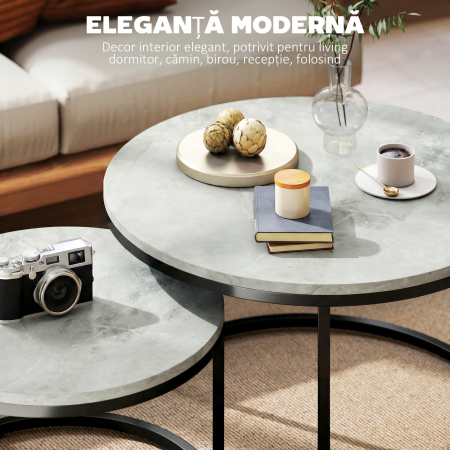  Set 2 masute de cafea moderne, suprapuse, rotunde, gri marmorat [3]