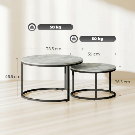  Set 2 masute de cafea moderne, suprapuse, rotunde, gri marmorat [2]