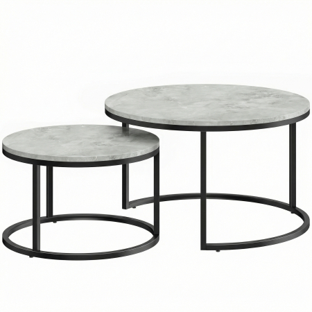 Living & hol -  Set 2 masute de cafea moderne, suprapuse, rotunde, gri marmorat