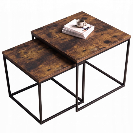 Living & hol - Set 2 masute de cafea tip cuib pentru living, design loft industrial cu cadru metalic, utilizare impreuna sau separat, suprapunere pentru economisirea