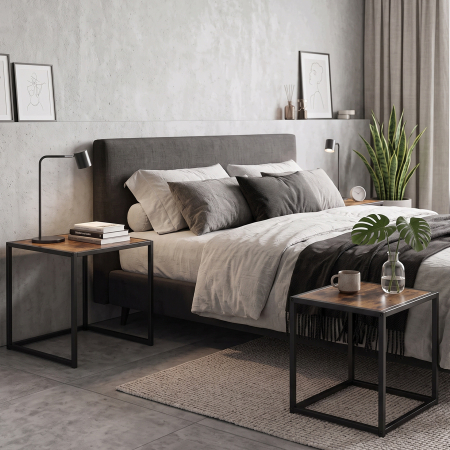 Set 2 masute de cafea tip cuib pentru living, design loft industrial cu cadru metalic, utilizare impreuna sau separat, suprapunere pentru economisirea [5]