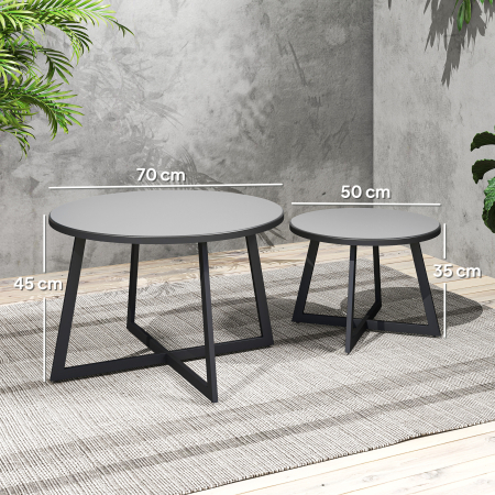  Set 2 Masute de Gradina cu Blat din Sticla Securizata, Ø70x45 cm, Gri [2]