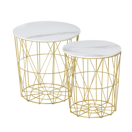 Mese cafea si decorative -  Set 2 Masute de Sufragerie Stivuibile Raft Detasabil Baza Container