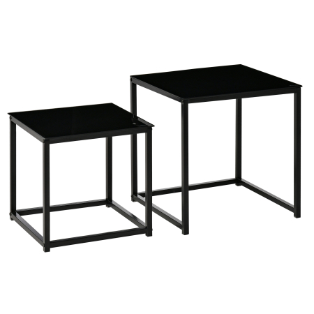 Mese cafea si decorative -  Set 2 Masute pentru Sufragerie Moderne din Otel si Sticla Securizata - Negru