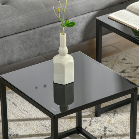  Set 2 Masute pentru Sufragerie Moderne din Otel si Sticla Securizata - Negru [6]