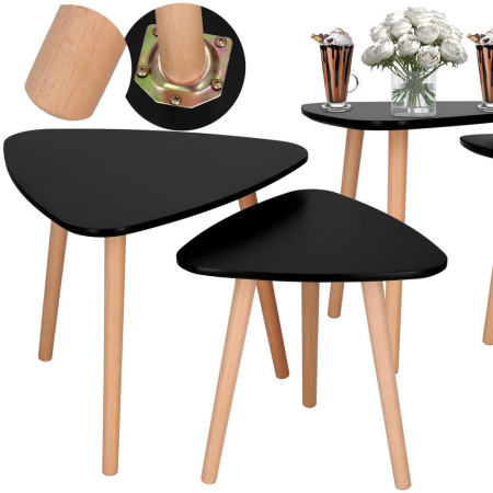 Set 2 mese de cafea, ovale, 54x45 cm si 41x40 cm, Blat MDF, Picioare lemn, Negru [2]