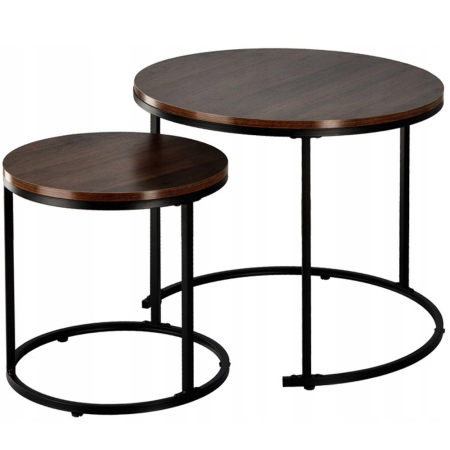 Living & hol - Set 2 mese pentru cafea, cadru otel, blat MDF, 60x60x50 cm si 40x40x40 cm, maro