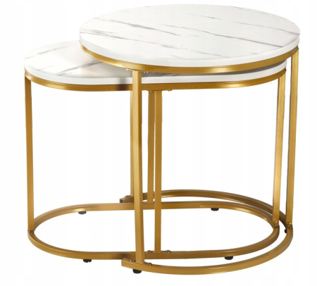 Set 2 mese pentru cafea, cadru otel, blat MDF model marmura, 50x50x50 cm si 60x32x44 cm, alb si auriu [5]