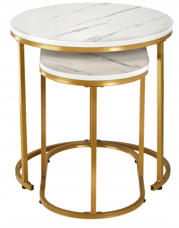 Set 2 mese pentru cafea, cadru otel, blat MDF model marmura, 50x50x50 cm si 60x32x44 cm, alb si auriu [3]
