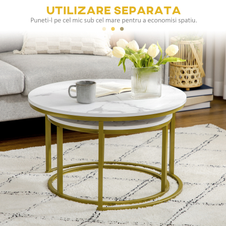  Set 2 Mese Rotunde - Masute Cafea Stivuibile, Alb [3]