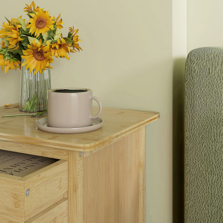  Set 2 noptiere cu 2 sertare si raft inferior in stil nordic, din bambus, 40x34x60 cm [7]