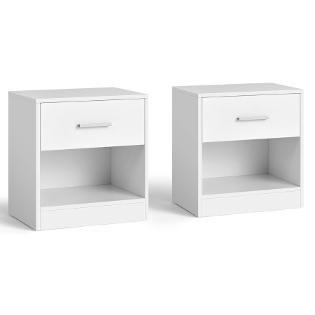 Dormitor & birou - Set 2 noptiere, cu sertar si compartiment deschis, PAL, 28x39x41 cm, alb