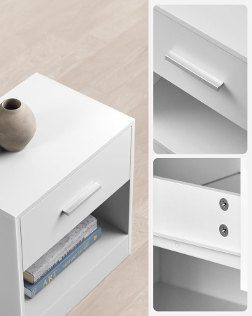 Set 2 noptiere, cu sertar si compartiment deschis, PAL, 28x39x41 cm, alb [5]