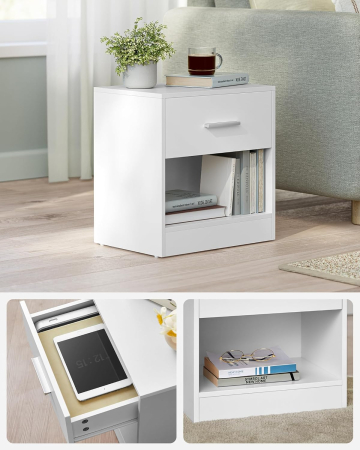 Set 2 noptiere, cu sertar si compartiment deschis, PAL, 28x39x41 cm, alb [4]