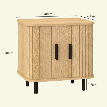  Set 2 Noptiere in stil Nordic cu Raft pe 2 Niveluri si Usa Culisanta pentru Dormitor, 48x40x48 cm, Lemn Natural [2]