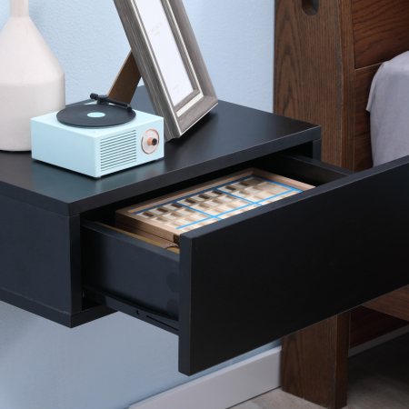  Set 2 Noptiere Suspendate Moderne din Lemn pentru Dormitor, 40x30x15cm, Negru [7]