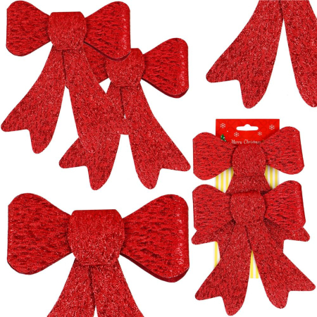 Set 2 ornamente pentru bradul de Craciun, fundita, 18cm, rosu [9]