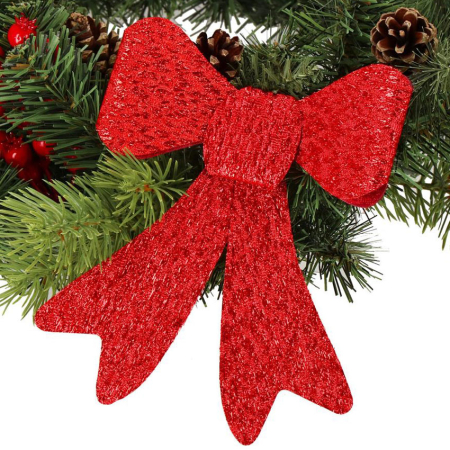 Decoratiuni si figurine - Set 2 ornamente pentru bradul de Craciun, fundita, 18cm, rosu