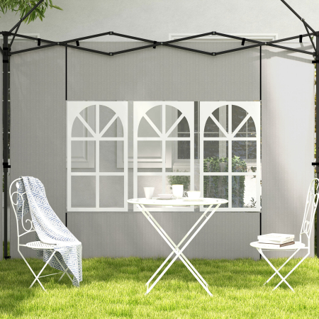 Set 2 Pereti Laterali pentru Chioscuri, Foi Foisor cu Ferestre din PE si Plastic, 3x3 m sau 3x6 m, Alb [6]