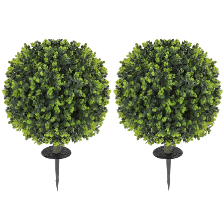 Living & hol -  Set 2 Plante Artificiale de Buxus de 40 cm cu Tija Integrata pentru Interior si Exterior, Verde