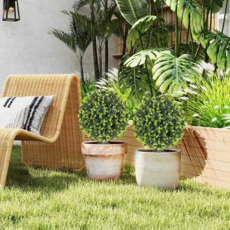  Set 2 Plante Artificiale de Buxus de 40 cm cu Tija Integrata pentru Interior si Exterior, Verde [7]