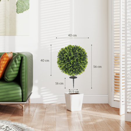  Set 2 Plante Artificiale de Buxus de 40 cm cu Tija Integrata pentru Interior si Exterior, Verde [2]