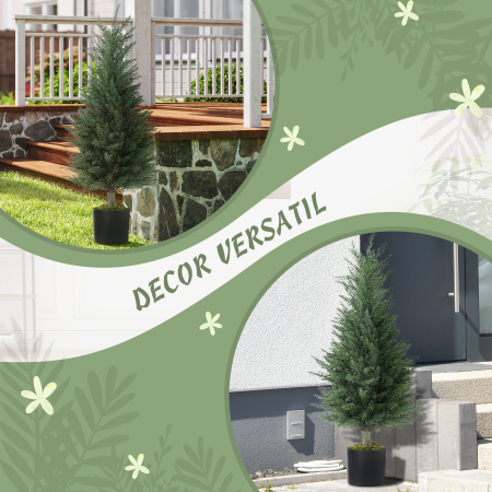  Set 2 Plante Artificiale de Chiparos cu 362 Frunze si Ghiveci cu Ciment si Muschi, Plante Rezistente la UV, Ø40x90 cm, Verde [5]