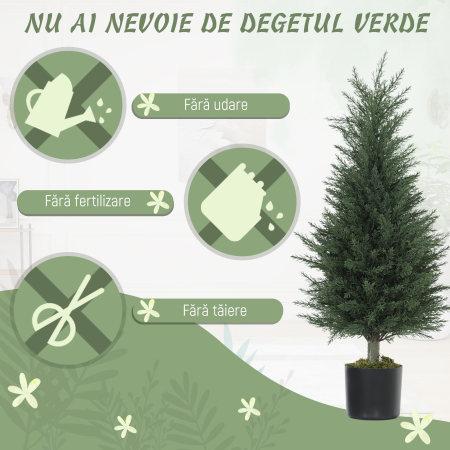  Set 2 Plante Artificiale de Chiparos cu 362 Frunze si Ghiveci cu Ciment si Muschi, Plante Rezistente la UV, Ø40x90 cm, Verde [4]