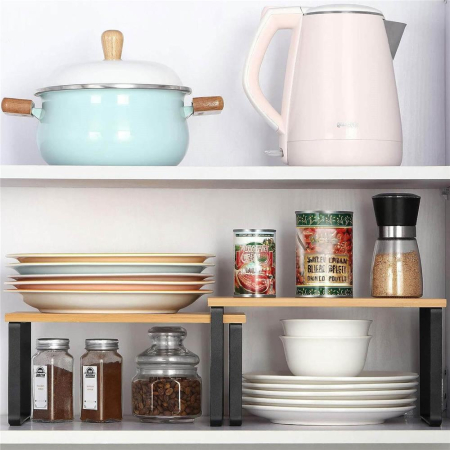 Set 2 rafturi de bucatarie suprapozabile, pentru ustensile sau condimente, 20x34x16cm, natur si negru [8]