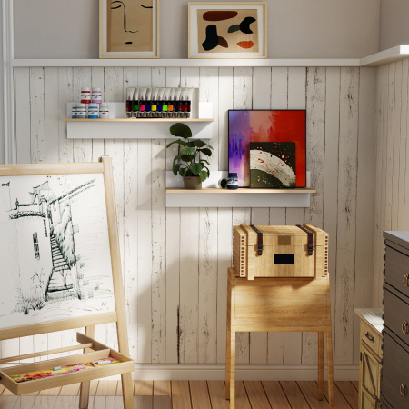  Set 2 Rafturi de Perete pentru Casa si Birou, Rafturi din Lemn pentru Bucatarie si Living, 80x16.5x20 cm, Alb si Lemn Natural [7]