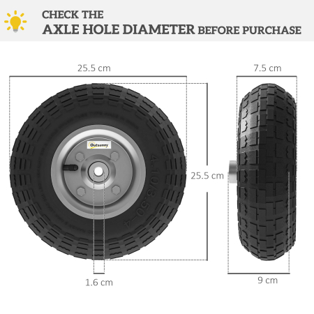  Set 2 Roti pentru Carucior Capacitate 80 kg cu Profil Scanat, Roti din Cauciuc si Otel, Ø25.5x7.5 cm, Negru [2]