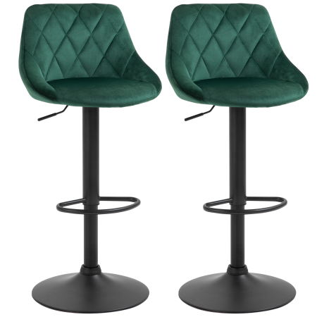 Mobila bucatarie -  Set 2 Scaune Bar - Catifea Verde, Pivotante & Reglabile