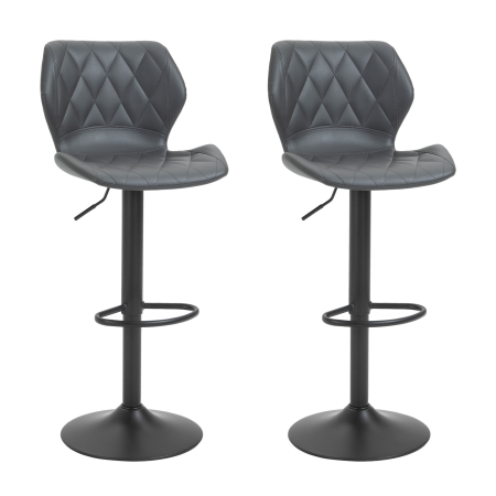 Bucatarie -  Set 2 Scaune Bar din Piele Sintetica Reglabile Gri