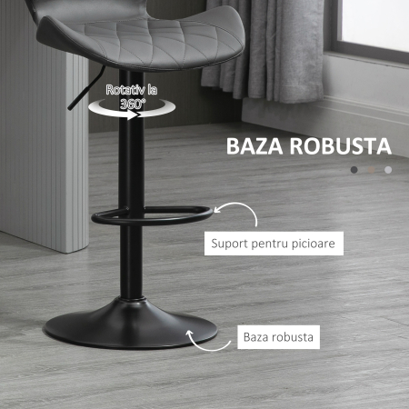  Set 2 Scaune Bar din Piele Sintetica Reglabile Gri [6]
