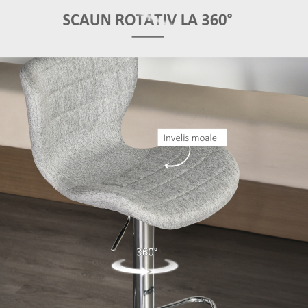  Set 2 Scaune Bar Gri - Reglabile, Cu Spatar & Suport Picioare [5]