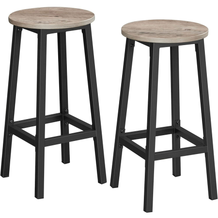 Mobila bucatarie - Set 2 scaune bar inalte, sezut rotund, cadru din otel, inaltime 65 cm, stil industrial, gri